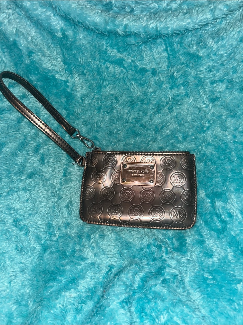 Michael Kors Gunmetal Embossed MK Wristlet